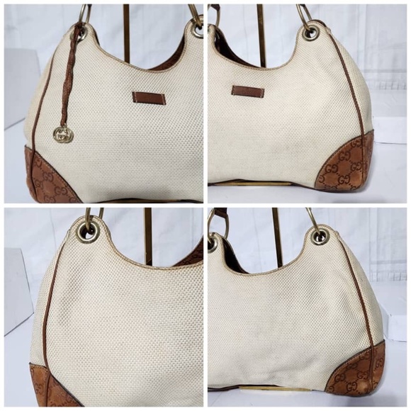 Authentic Gucci Signature-Trimmed Canvas Colbert Hobo Bag Cream/Brown - Picture 12 of 13